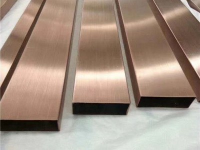 廠家直銷不銹鋼彩色管黃鈦金圓管拉絲紅古銅扁管光面青古銅方通