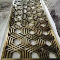 不銹鋼屏風隔斷 中式客廳餐廳柵格 金屬鏤空玄花格隔斷屏風定制