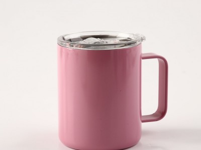 美式12oz現代簡約不銹鋼保溫咖啡杯厚防摔雙層隔熱馬克手柄杯