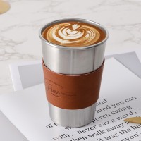 野餐不銹鋼咖啡杯北歐ins風(fēng)隨手皮套水杯便攜戶外露營(yíng)創(chuàng)意啤酒杯
