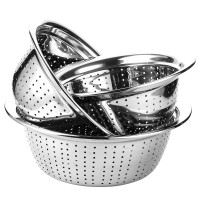 加厚不銹鋼米篩 廚房工具歐式瀝水盆 家用加深漏盆抖音密孔濾水籃