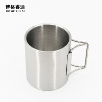戶外304口杯雙層折疊把手不銹鋼杯咖啡杯啤酒馬克杯金屬露營水杯