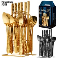 亞馬遜不銹鋼餐具24件套裝復古西餐四主件跨境餐具架禮盒套裝產(chǎn)品