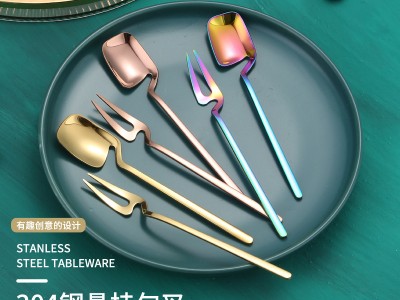 創意不銹鋼304勺子咖啡勺水果叉雪糕勺掛壁攪拌勺馬克杯勺掛杯勺