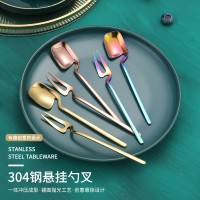 創(chuàng)意不銹鋼304勺子咖啡勺水果叉雪糕勺掛壁攪拌勺馬克杯勺掛杯勺