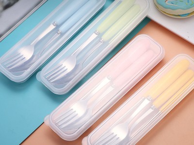 糖果色陶瓷柄不銹鋼餐具 勺叉筷子便攜禮品餐具套裝可激光LOGO