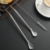 304吸管勺創(chuàng)意多用途不銹鋼吸管勺咖啡攪拌勺果汁奶茶勺馬黛茶勺