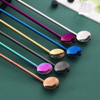 304不銹鋼吸管勺鍍鈦彩色創意吸管直勺奶茶咖啡兩用吸管攪拌勺