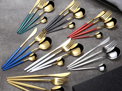不銹鋼餐具牛排刀叉勺四主件禮品套裝鍍鈦亞馬遜葡萄牙西餐具套裝