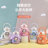 網紅爆款公仔兒童壺手提卡通學生吸管杯手提316不銹鋼兒童保溫杯