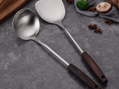 不銹鋼201實木柄鍋鏟套件網紅創意古木手柄廚具廠家烹飪勺鏟