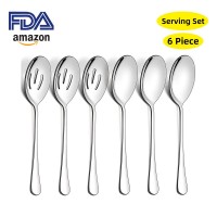 不銹鋼餐具公用勺公用漏6PCS套裝跨境亞馬遜服務勺服務漏
