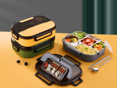 廠家直銷316不銹鋼飯盒 學(xué)生分格保溫餐盒便當(dāng)盒 密封帶碗午餐盒