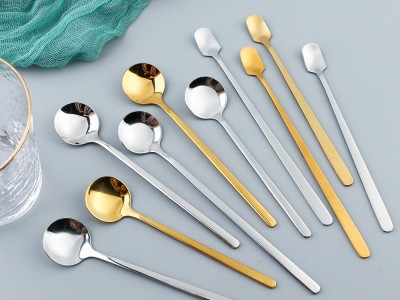 L不銹鋼沙冰勺 長柄冰淇淋勺奶茶勺 攪拌咖啡方頭勺 玻璃杯伴手禮