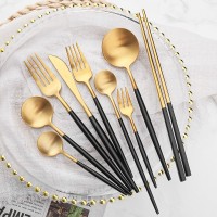 L黑金葡萄牙西餐刀叉勺 復古小酒館餐具 北歐風餐具不銹鋼勺叉筷