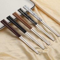 批發不銹鋼筷子ins日式餐具韓式筷子夾柄仿木紋筷子壽司專用筷子